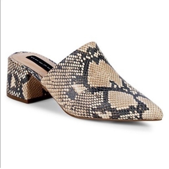 STEVEN NEW YORK by Steve Madden Selma Snake Print Pointed Toe Block Heel Mules - Picture 2 of 11